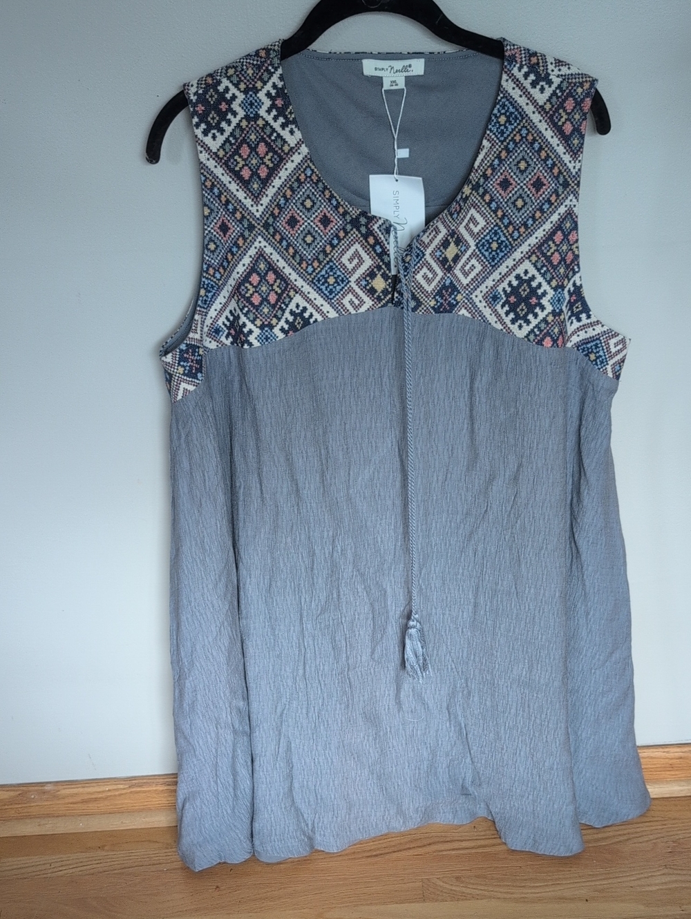 Simply Noelle Gray Embroidered Yoke Tank Top